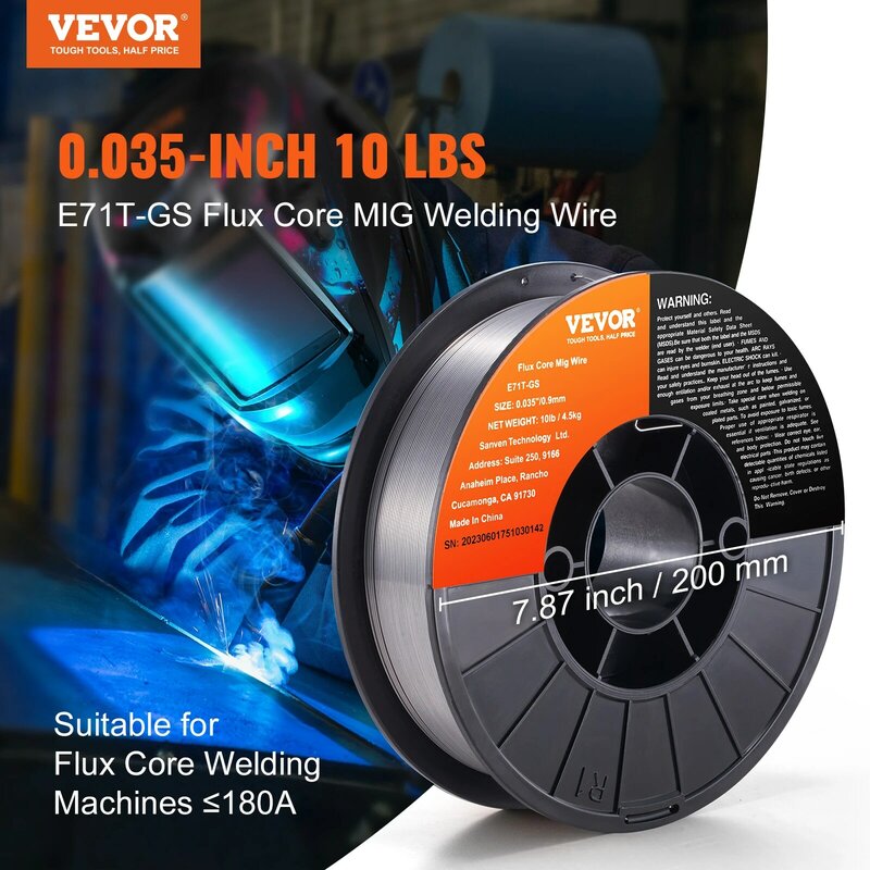 VEVOR 플럭스 코어 용접 와이어, 탄소강 다리미, MIG 용접기, 납땜용 용접기 액세서리, 0.03 인치, 0.035 인치