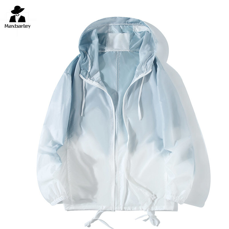 Jaqueta gradiente unissex com capuz, corta-vento ultrafino, casaco protetor solar, esportes ao ar livre e pesca, moda de rua de verão
