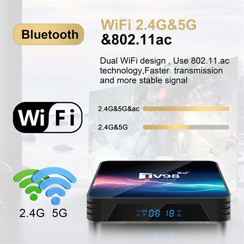 TV98 TV Box, 1G + 8G 2.4G & 5G Wifi Allwinner H313 4K x 2k Android 12 Set-Top Box TV98 pemutar Media