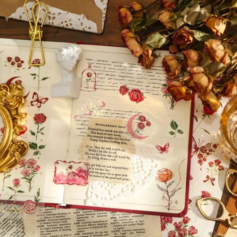 DIY Handwerk Blumen collage Aufkleber Rose handgemachte holo graphische Laser aufkleber dekorative bling geprägte Vergoldung Aufkleber