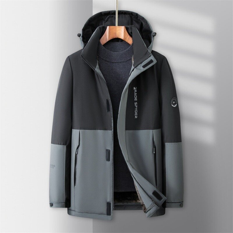 Jaket pria baru musim dingin 2023, jaket katun berkerudung tebal modis tahan angin luar ruangan hangat pria jaket katun