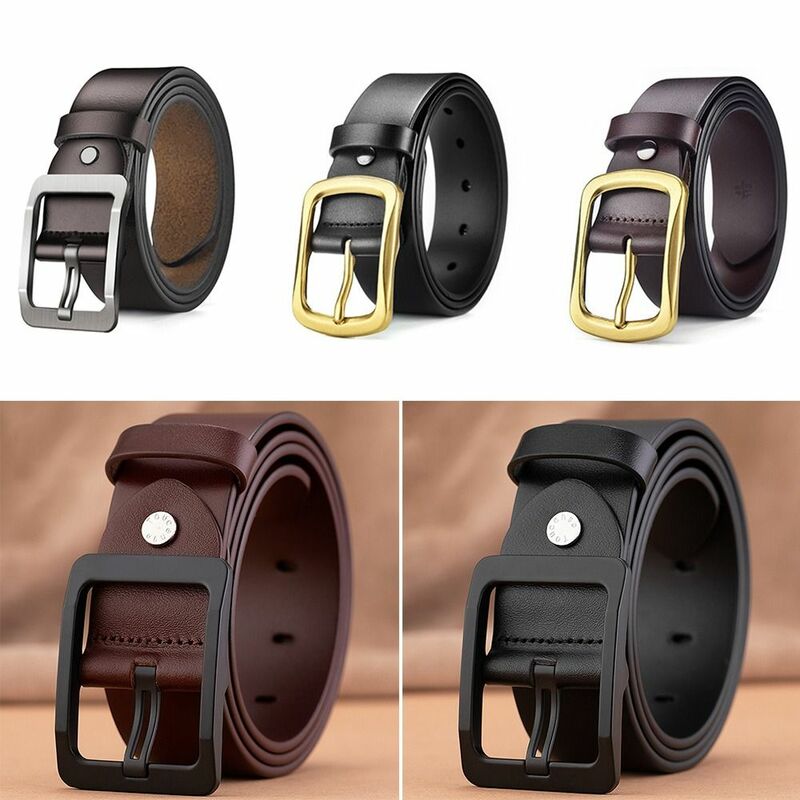 Man Retro Leather Belt Pin Buckle Jeans Black Belt Business Casual Luxury Brand Vintage Strap Waistband