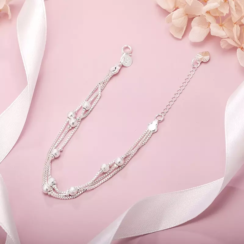 Heißer Verkauf neue silberne Farbe Geometrie Perlen Kette Armband für Frauen Mode Hochzeit feinen Schmuck Weihnachts geschenk 8 Zoll