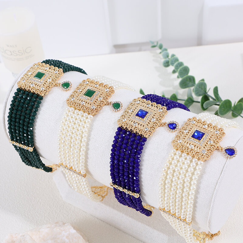 Chaîne de perles en biscuits plaqué or pour femme, style carré marocain, tête de mariage arabe, fête JOLadies, cadeaux de la Saint-Valentin