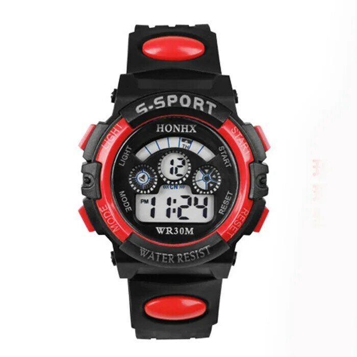 Reloj de pulsera deportivo para niños, cronógrafo Digital LED de cuarzo, resistente al agua, con alarma y fecha, Color Rojo