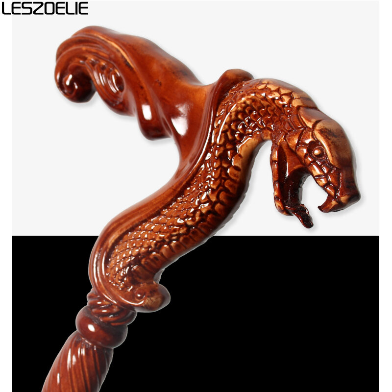 Cobra-bastón de madera de haya con mango de cabeza de serpiente para hombre y mujer, bastones elegantes de moda, color rojo marrón, 95cm