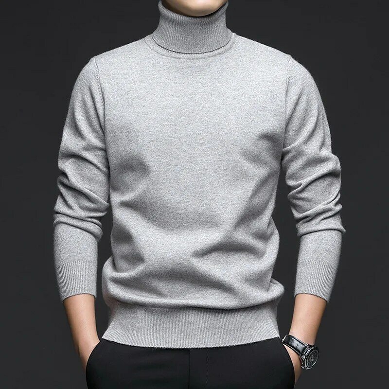 Long Sleeve Sweater Men's Autumn and Winter New Warm Turtleneck Solid Color Casual Slim Fit All-Match Sweater Men