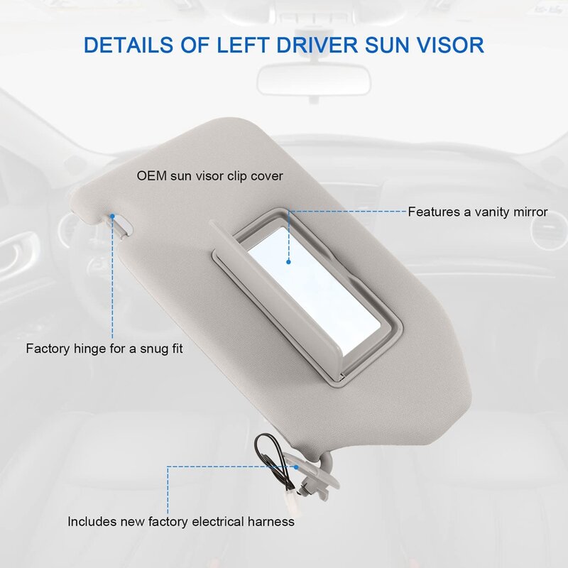 Viseira de sol para Nissan- Pathfinder 2013-2018, lado do motorista esquerdo