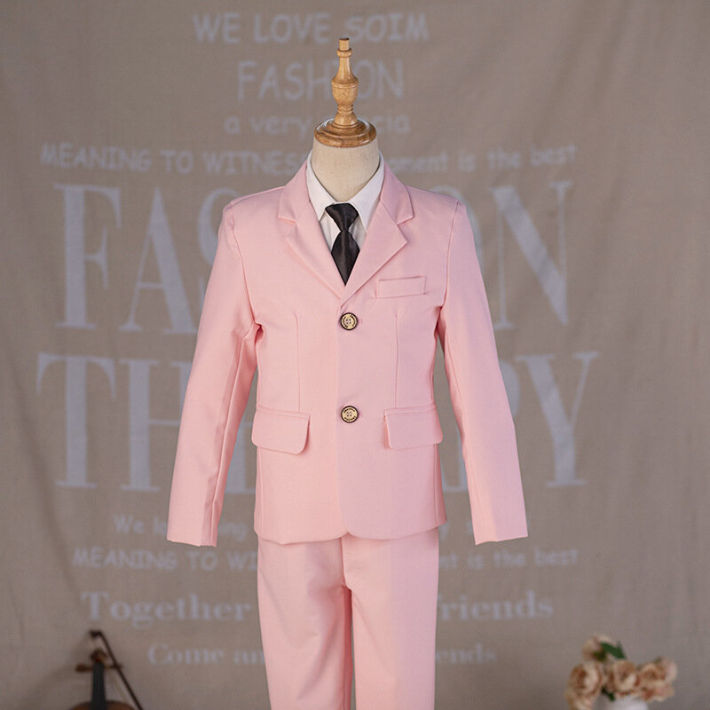 Chłopcy chudy różowy garnitur urodzinowy kurtka dla dzieci kamizelka spodnie krawat 4PS smoking ślubny sukienka dla dzieci zdjęcie występ na imprezie kostium