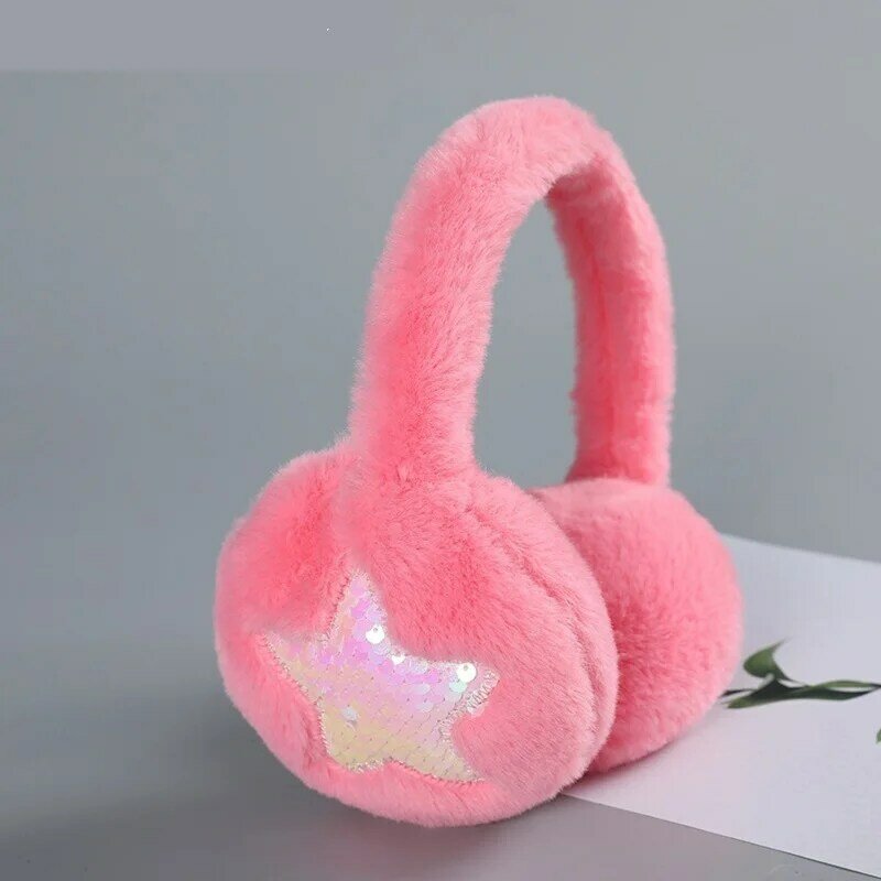 Soft Plush Earmuffs for Women Girl Winter Outdoor Keep Warmer  Ear Protection Fashion Cute Sequin Five Pointed Star Ear Cover