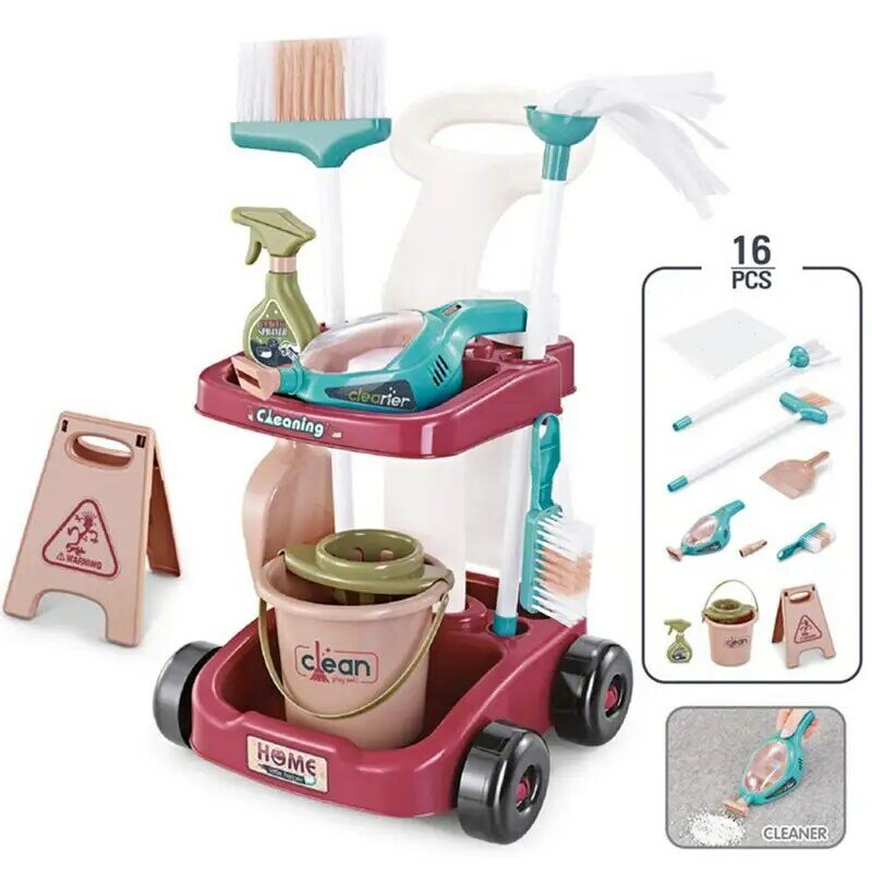 Guojiajia 어린이 시뮬레이션 생활 청소 장난감, 청소 및 위생 시뮬레이션 진공 청소기 도구 세트, 16 개, 20 개
