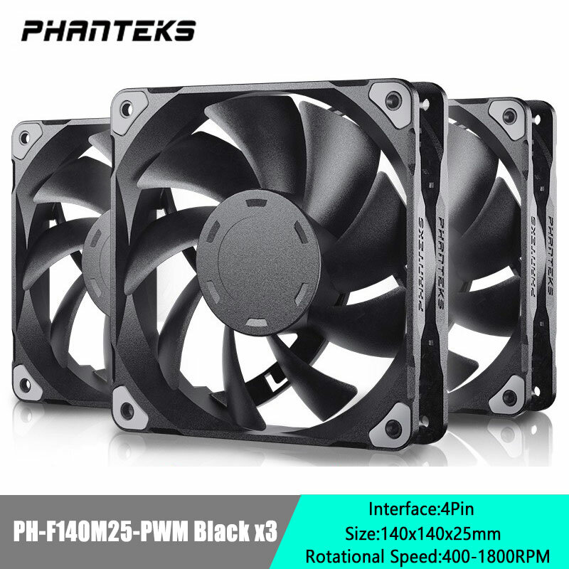 PHANTEKS-Ventilador silencioso para CPU, rolamento FDB em cascata, alto fluxo de ar, M25-F140 F120, 140mm, 120mm, 4 pinos PWM, 400-2000RPM