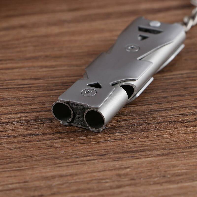 Emergency Survival Whistles Multifunction Outdoor Tools Portable High Decibel Stainless Steel Double Pipe Whistle Keychain