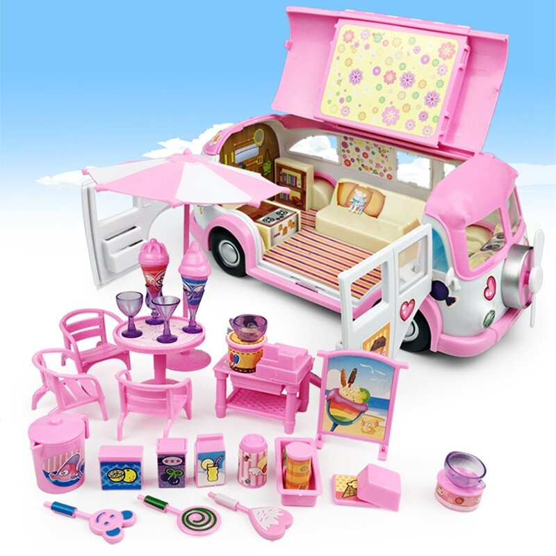 캠핑카 어린이 피크닉 아이스크림 RV 세트, DIY 하우스 컨버터블 피크닉 자동차, 어린이 장난감, 의자 스티커, 세트 장난감