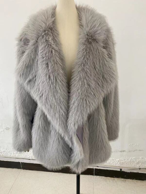 Winter Women Large Lapel Fur Coat Luxury Fashion Long sleeve Loose Warm Shaggy Faux Fur Coat Loose Thick Warm Fluffy Jacket 2024