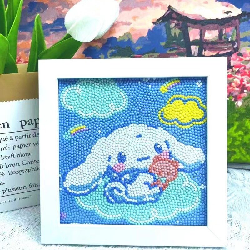 Pintura de diamantes hecha a mano para niños, pegatinas de diamantes Diy, pintura decorativa de dibujos animados Sanrio Kurumi con marco