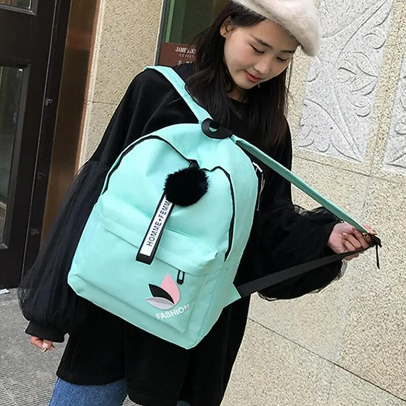 Tas ransel kanvas wanita, kantung penyimpanan tas sekolah Tamasya Perjalanan kasual gaya Korea