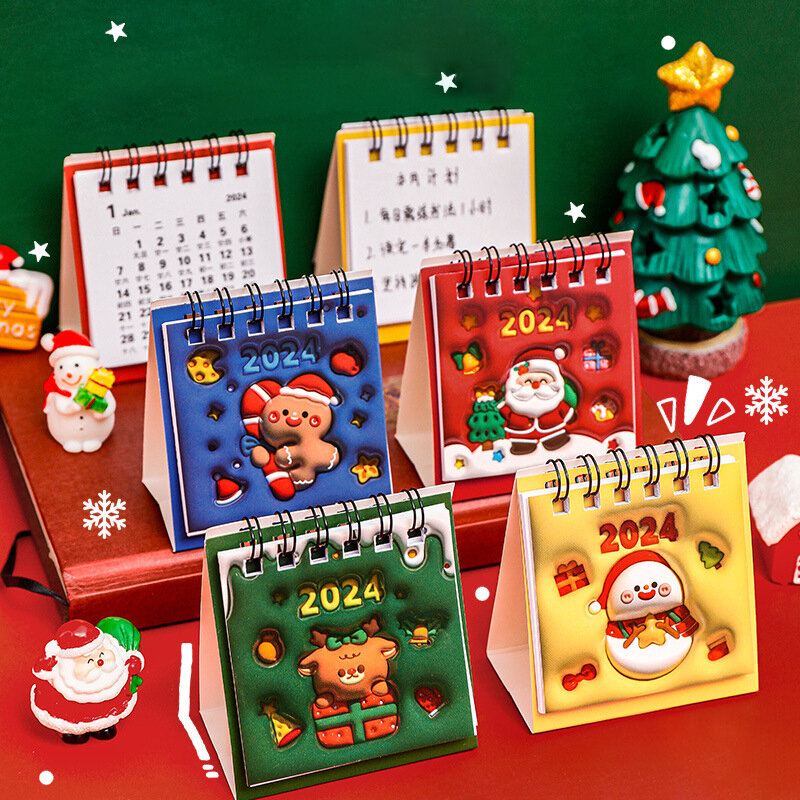 Desenhos animados 3D Design Visual Calendário De Natal, Creative Tabletop Decoração, Mini Desk Calendar, Notepad Gift, 2024