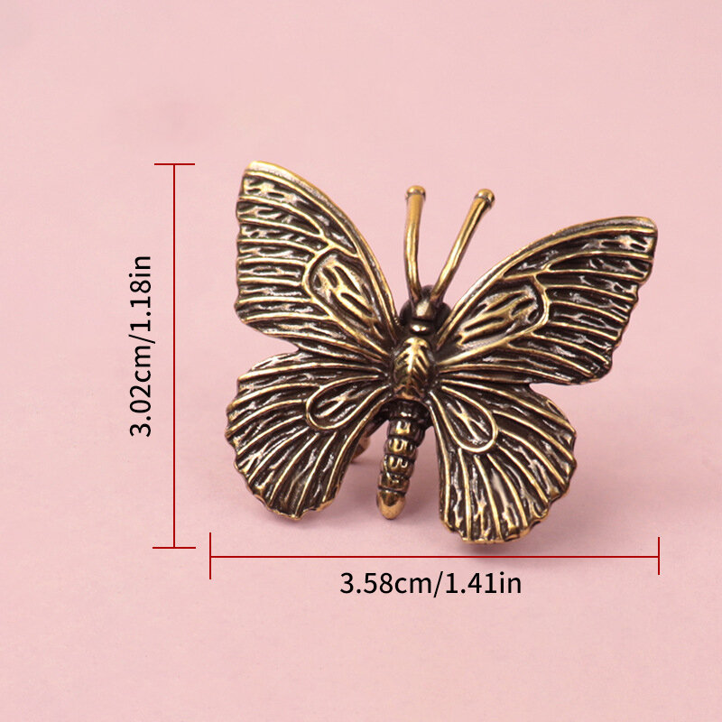 Solide reine Messing Schmetterling Figuren Miniaturen Desktop-Ornament antike Kupfer Insekten statue Home Dekoration Handwerk Zubehör
