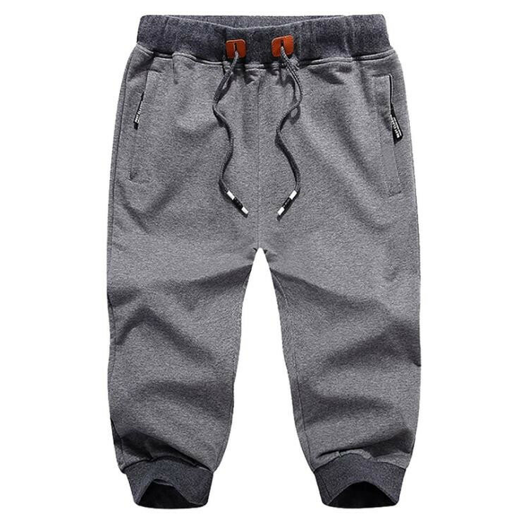 Pantalones informales para hombre, Pantalón de algodón con bolsillo, holgado, con cremallera y cordón, pantalones cortos deportivos de siete puntos