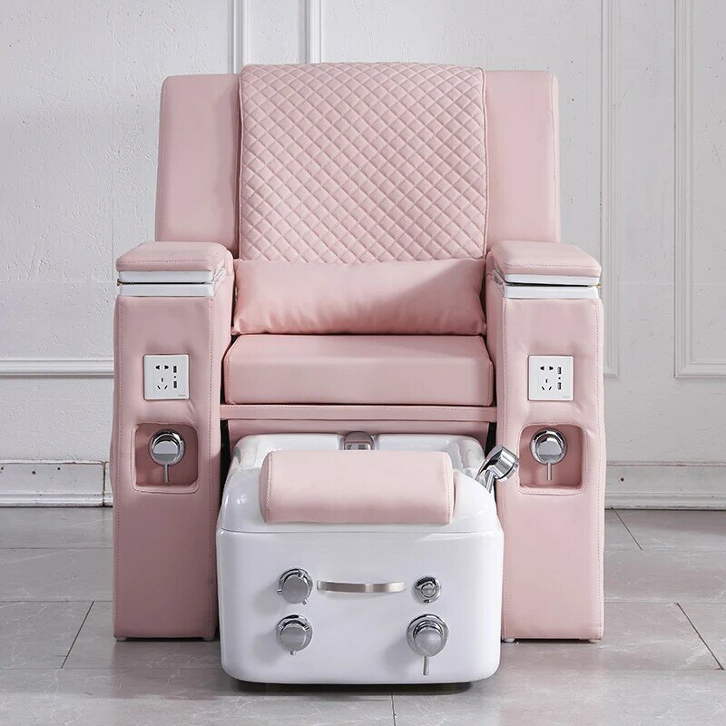 Diskon besar kursi Salon merah muda Led, kursi manikur berbaring kaki mewah kursi Spa dengan pijat
