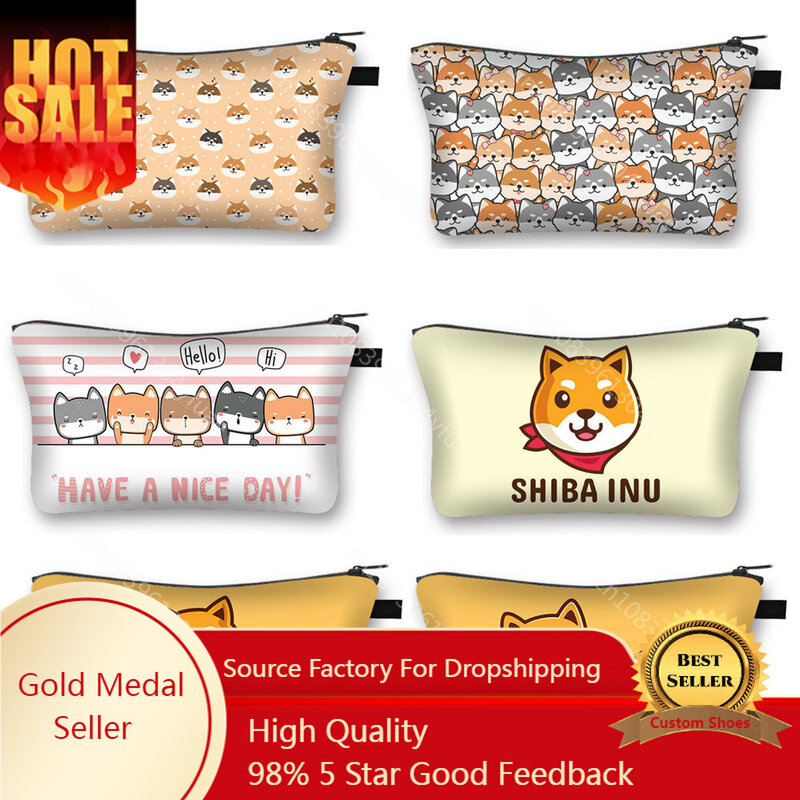 Cute Shiba Inu Dog Print Cosmetic Case para Mulheres, Sacos De Maquiagem, Batom Jóias, Saco De Armazenamento De Guardanapo, Organizador De Higiene Pessoal