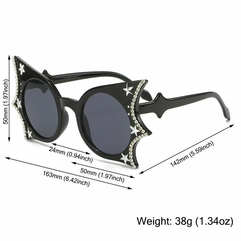 ダイヤモンドスターバタフライサングラス、トレンディなバットシェイプ、面白い眼鏡、ハロウィーンのメガネ、コスプレシェード、UV 400の装飾