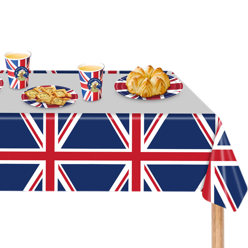 Juego de vajilla de la bandera de la Reina de la piezas, vajilla de la bandera del Reino Unido, banderines de la bandera del Reino Unido, fiesta callejera, 114, 2022