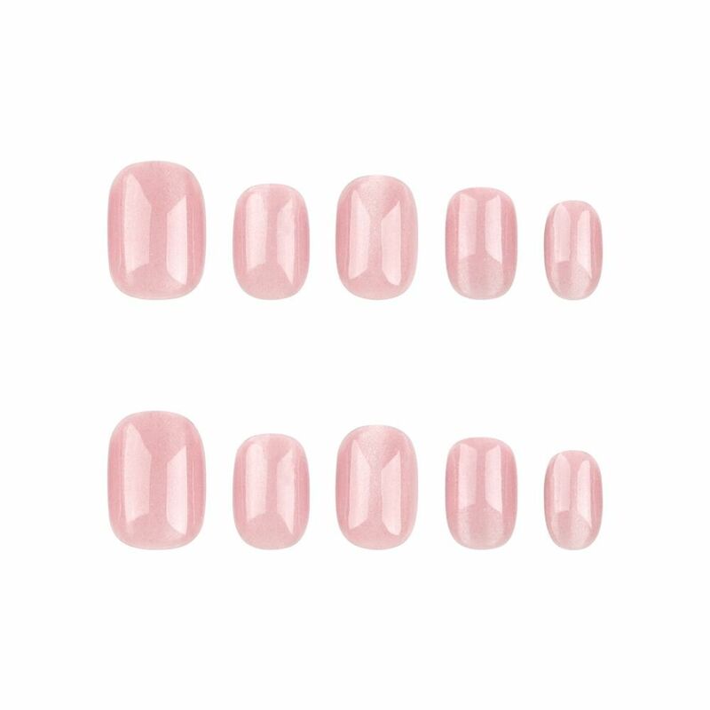 24pcs Short Round False Nails French Pink Cat Eye Fake Nails Full Cover Detachable Press on Nails Nail Tips