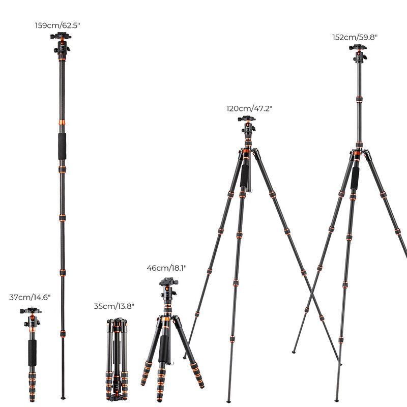 K & f Konzept 60 "/150cm Kohle faser Kamera Stativ leichtes Reises tativ 8kg/17,6 lbs mit 360 ° Kugelkopf für Canon Sony Nikon