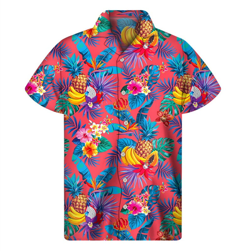 Гавайская рубашка с тропическими растениями, мужские рубашки с 3D рисунком цветов, летние футболки с коротким рукавом, уличные топы, блузка с лацканами Aloha