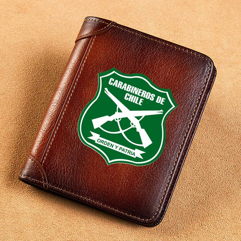 Di alta qualità in vera pelle Carabineros De Chile Badge stampa porta carte di credito borsa corta portafoglio maschile di marca di lusso