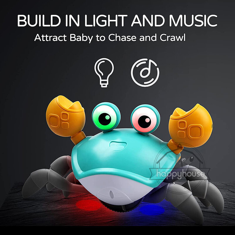 크롤링 크랩 아기 장난감 음악 LED 조명, 유아를 위한 뮤지컬 장난감, 장애물 방지, 어린이를 위한 대화형 장난감
