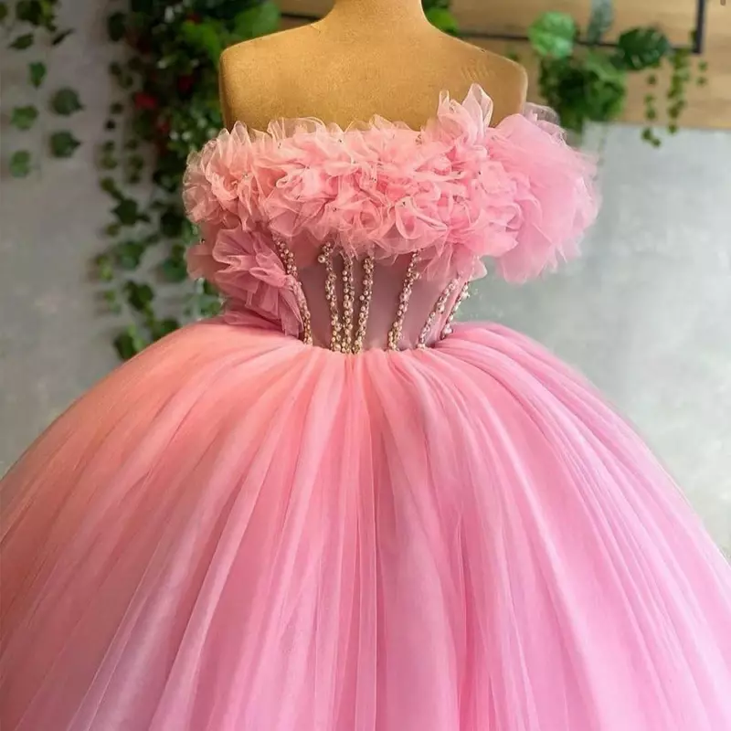 Pink Off-shoulder Ball Gown Quinceanera Dresses Sweet 16 Illusion Bodice Vestidos De 15 Anos Princess Birthday Party Gowns