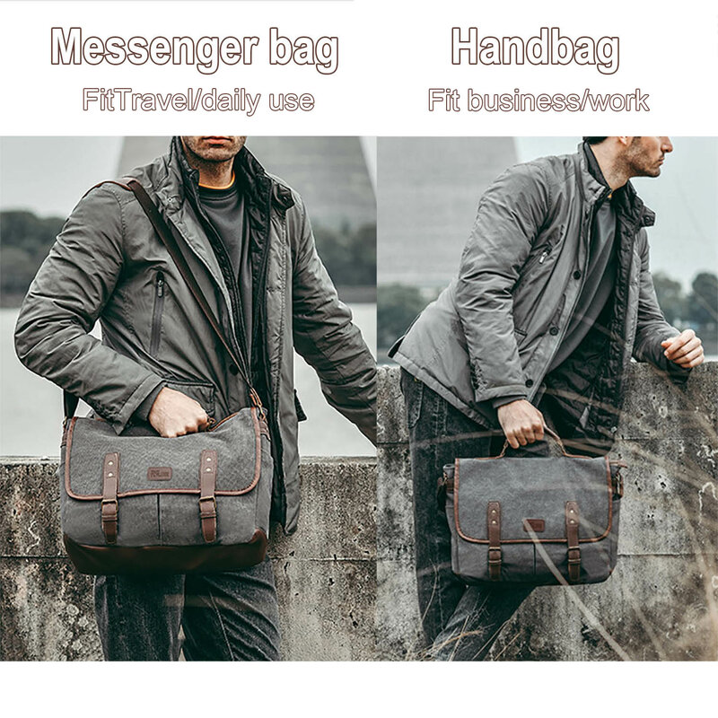 남성용 메신저 가방 15.6 인치 캔버스 숄더 사첼 작업 가방, 방수 빈티지 크로스 바디 학교 가방