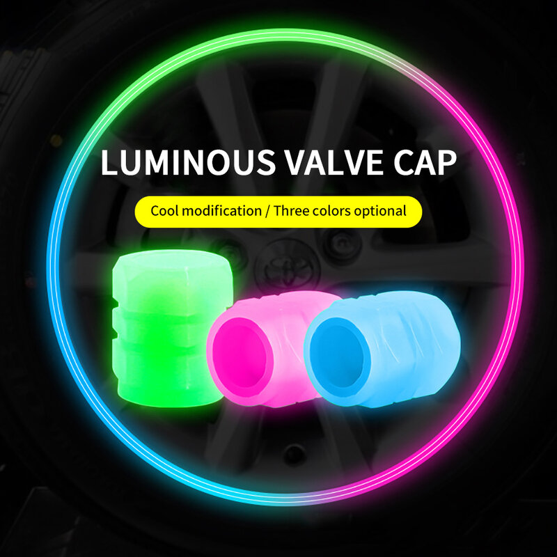 Luminous Valve Caps Fluorescent Green Blue Night Glowing Car Motorcycle Bicycle Wheel Styling Tyre Hub Luminous Cap Decor