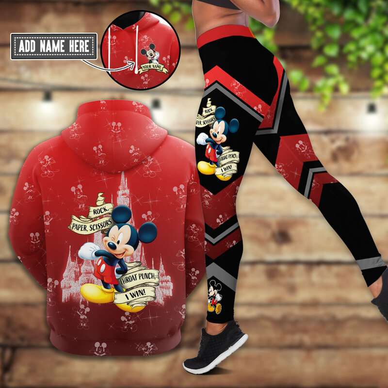 Disney-Sudadera con capucha y Leggings de cintura alta para mujer, conjunto de pantalones de Yoga, chándal de moda, Mickey Mouse, 3D