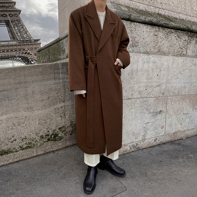 Abrigo de Tweed de longitud media para hombre, gabardina de Tweed doble suelta, versión coreana, gruesa, tendencia de otoño e invierno