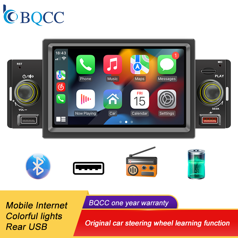 Bqcc 5 Inch Auto Radio 1din Carplay Android Auto Multimedia Speler Bluetooth Mirrorlink Fm Ontvanger Voor Volkswagen Nissan Toyota