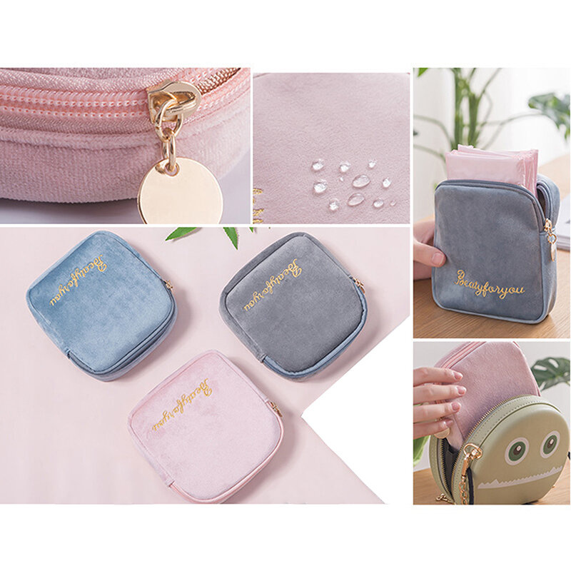 Girls Diaper Sanitary Napkin Storage Bag Velvet Sanitary Pads Bags  Jewelry Organizer Earphone Pouch Cosmetic Case