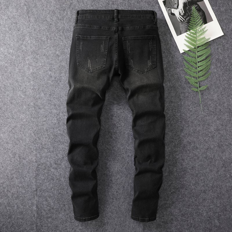 2024 modna modna jeansy w stylu distressed męska motocyklowa slim fit małe stopy Street retro prana na co dzień długie spodnie dżinsowe