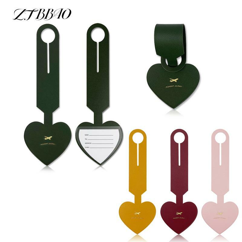 1PCS PU Leather Heart Shaped Luggage Tags Suitcase ID Addres Holder Baggage Tag Portable Label Travel Accessories High Quality