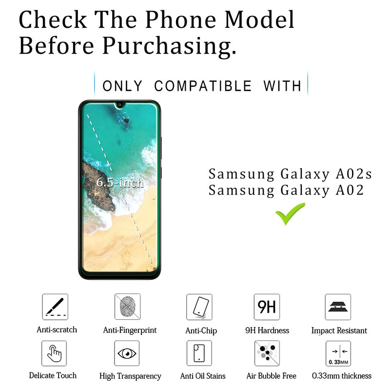 Vidrio templado de alto aluminio para Samsung Galaxy A02 A02S, Protector de pantalla de vidrio, 1/4 unidades