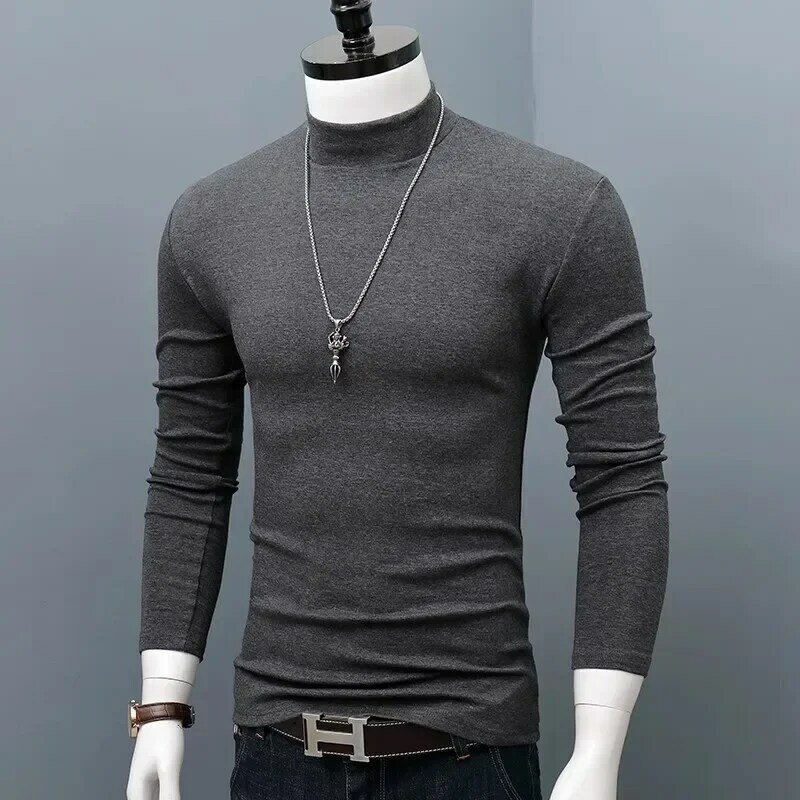 T-shirt térmica de manga longa masculina, tops térmicos, camisa de gola alta, calças justas finas, slim fit, roupas de inverno, outono