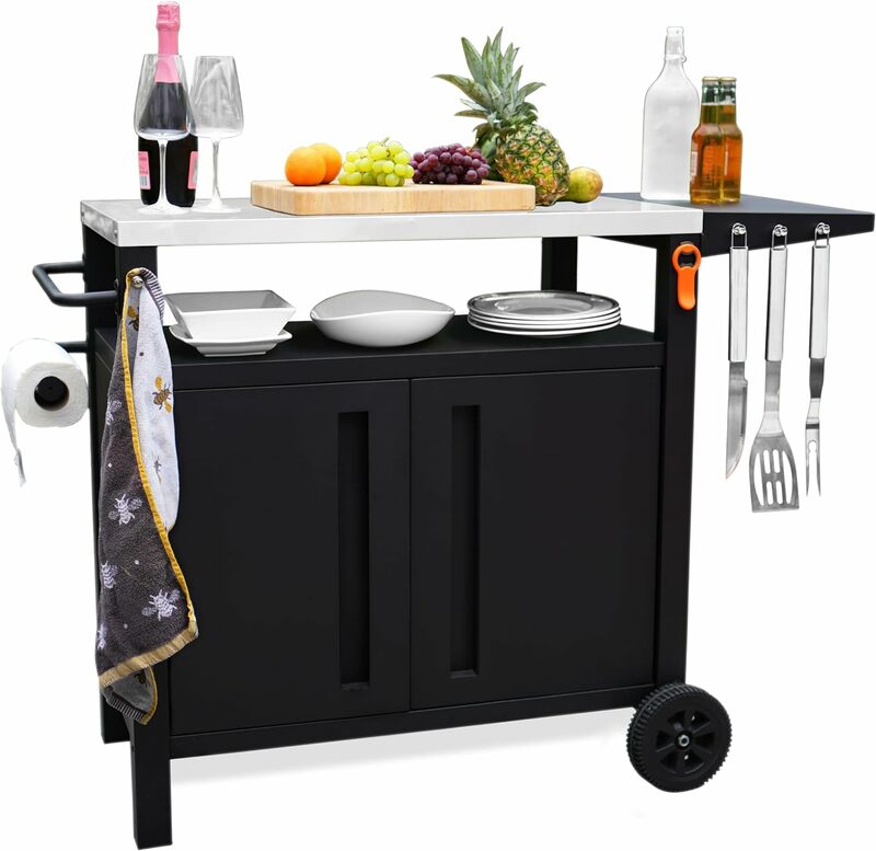 EMBERLI XL Grill Cart Outdoor with Storage - Modular BBQ Cart, Bar Patio Kitchen Island Prep Stand Cabinet
