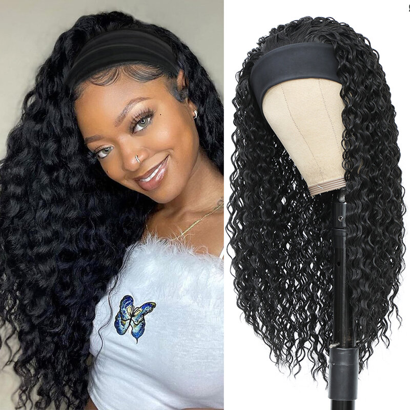 Awahair Long Afro Kinky Curly Headband Wigs Synthetic Ice Headband Wig For Black Women Ombre Curly Wave Wig Organic Fiber Hair