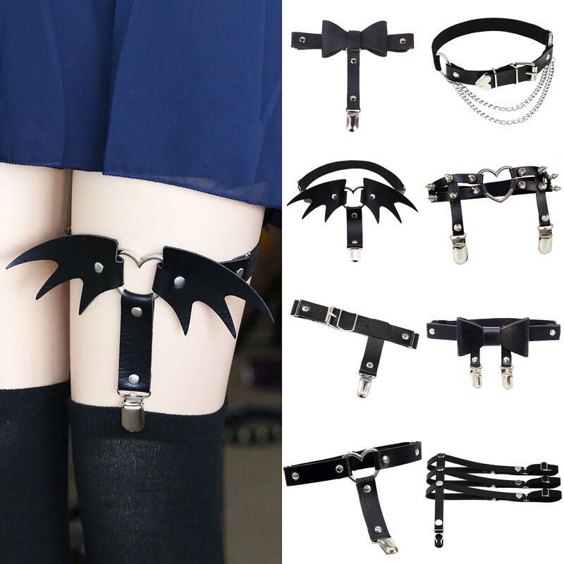 1PC Classic Black Women Sexy Punk Garter Sexy Elastic Pu Leather Leg Ring Harness Adjustable Garters Girls Bar Party Accessories