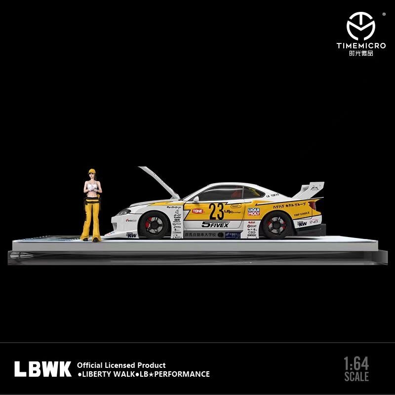 TM-modelo de coche LBWK SIM S15, juguete de colección en miniatura, capó abierto, rayo amarillo, Diorama fundido a presión, 1:64