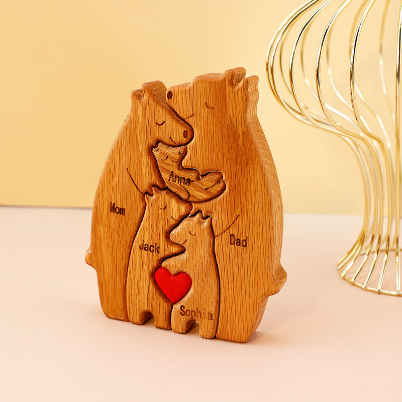 Personalized Family Names Wooden Bear Craft Gift for Mother's Day Home Decoration