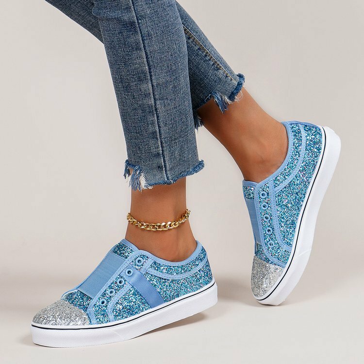 Bling Canvas Shoes for Women Fashion Mixed Colors Women Vulcanized Shoe Comfortable Slip on Flat Loafers Woman Sneakers Designer